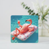 Relaxing Flamingo Floating On a Pool Mattress Einladung (Stehend Vorderseite)