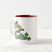 Relaxing Green Frog Tea Lover Shirt - Unique Desig Zweifarbige Tasse (Vorderseite Links)
