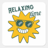 RELAXING Zeit lächelnd Sonne mit Sonnenbrille Quadratischer Aufkleber (Vorderseite)
