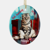 Relaxte schottische Fold Cat Christmas Keramik Ornament (Rechts)