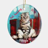 Relaxte schottische Fold Cat Christmas Keramik Ornament (Links)