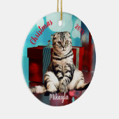 Relaxte schottische Fold Cat Christmas Keramik Ornament (Rechts)