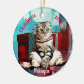 Relaxte schottische Fold Cat Christmas Keramik Ornament (Links)