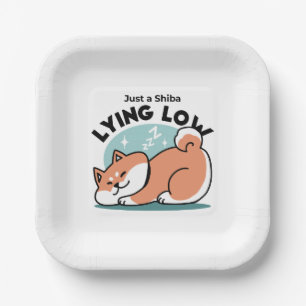 Relaxte Shiba Inu Art: Nur eine Shiba, die niedrig Pappteller