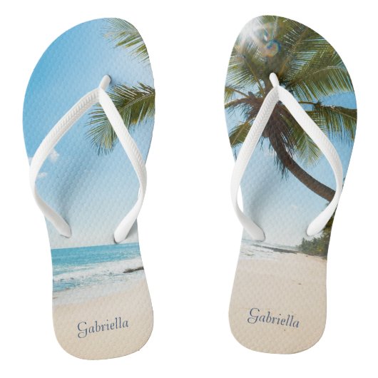 Relaxter Calm Beach Scene Palm Tree Flip Flops Badesandalen (Fußbett)