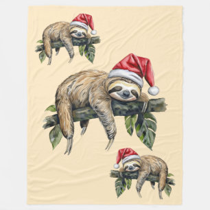 Relaxter Faultier mit einem Weihnachtshut 1 Fleecedecke