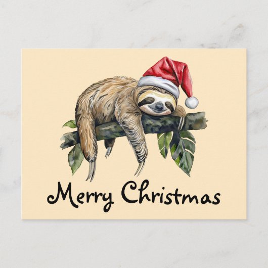 Relaxter Faultier mit einem Weihnachtshut 1 Postkarte (Vorderseite)