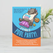 Relaxter Rhino auf aufblasbarem Pool Party Cartoon Einladung (Stehend Vorderseite)