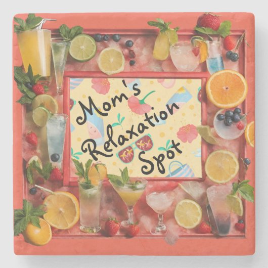"Relaxzone der Mama" Marmorsteinstein Untersetzer (Vorderseite)