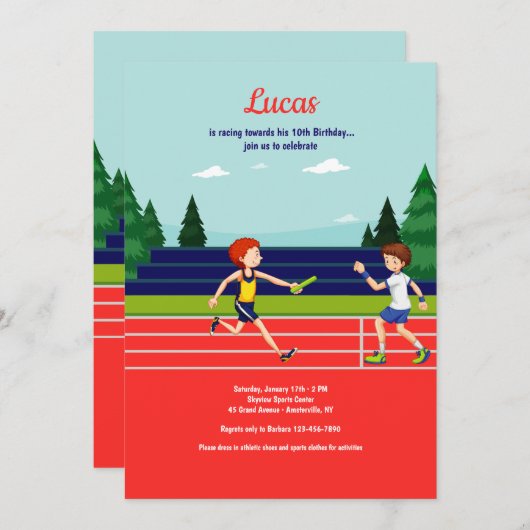 Relay Race Birthday Party Einladung (Vorne/Hinten)
