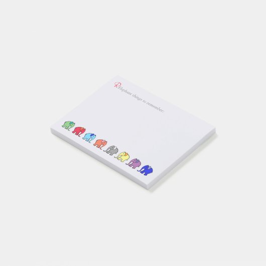 "RElephant, zum sich an des Regenbogens zu Post-it Klebezettel (angewinkelt)