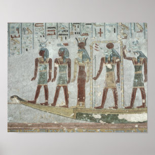 Relief, die Khnum in einem Begräbnisbarsch darstel Poster