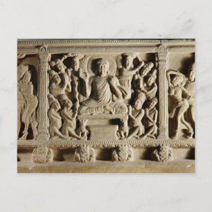 Relief mit einem gesitzten Buddha-Predigen Postkarte