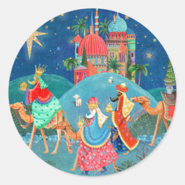 Religiös blau Drei Könige Weihnachtsfeiertag Runder Aufkleber