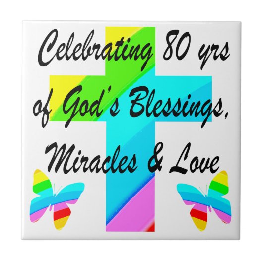 RELIGIÖS PERSONALISIERTE 80. GEBURTSTAG-DESIGN FLIESE (Vorderseite)