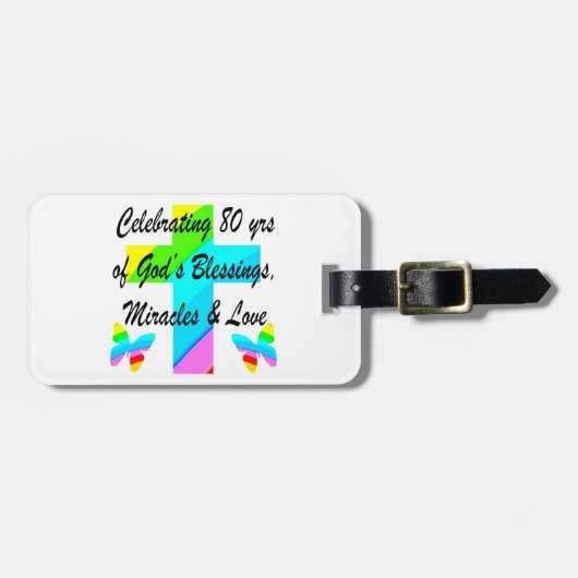 RELIGIÖS PERSONALISIERTE 80. GEBURTSTAG-DESIGN GEPÄCKANHÄNGER (Vorderseite horizontal)
