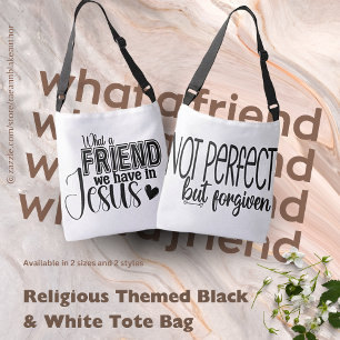 Religiös thematisierte Schwarz-Weiß-Tasche Tragetaschen Mit Langen Trägern