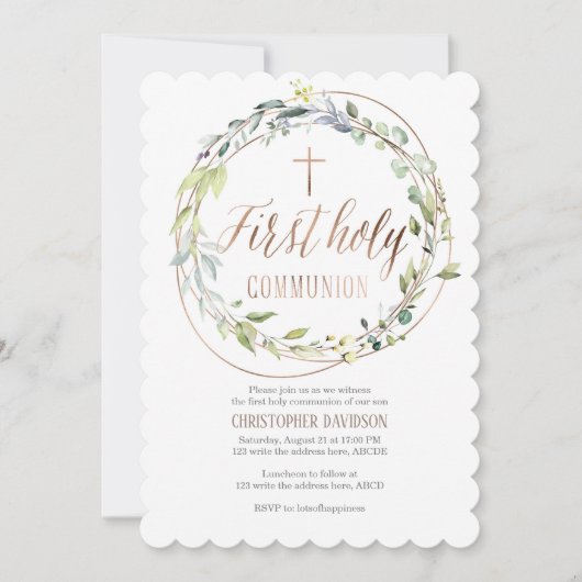 Religiös, Wasserfarbe, Kreuz, Erste heilige Gemein Einladung (Vorderseite)