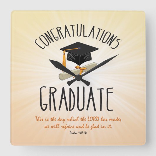 Religiöse Abschluss Gold Sternexplosion mit Black  Quadratische Wanduhr (Vorderseite)