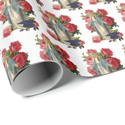 Religiöse Abschluss Jungfrau Mary Rote Rosen Geschenkpapier (Rolleneckpunkt)