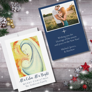 Religiöse Aquarell-Madonna-und-Kind-Familienfoto Feiertagskarte