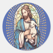 Religiöse Aufkleber mit Gott & Lamm in Blau (Vorderseite)
