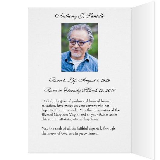 Religiöse Beerdigung Jungfrau Mary Holy Card Danke (Innen (Links))