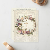 Religiöse Beerdigung Kruzifix Blumenreath Mitteilungskarte (Vorderseite/Rückseite Beispiel)