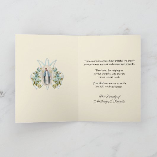 Religiöse Beileid Beerdigung Danke, Jungfrau Mary Dankeskarte (Innenseite)