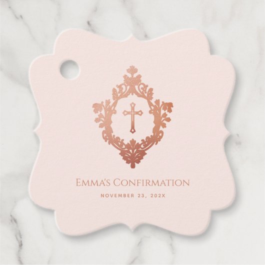 Religiöse Bestätigung Girl Pink Cross in Wappen Geschenkanhänger (Vorderseite)
