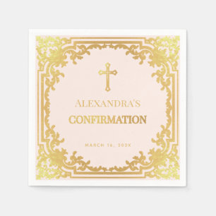 Religiöse Bestätigung Girl Pink Imitate Gold Cross Serviette