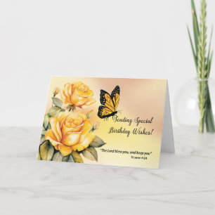 Religiöse Birthday Yellow Roses Monarch Butterfly Karte