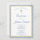 Religiöse Blue Glitzer Gold Cross Boy Taufe Einladung (Vorderseite)