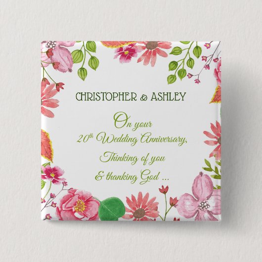 Religiöse Blume zum 20. Hochzeitstag Button (Vorderseite)