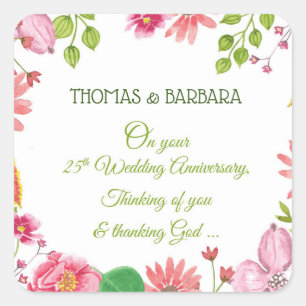 Religiöse Blumen zum 25. Hochzeitstag Quadratischer Aufkleber