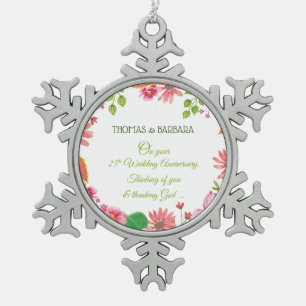 Religiöse Blumen zum 25. Hochzeitstag Schneeflocken Zinn-Ornament