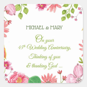 Religiöse Blumen zum 45. Hochzeitstag Quadratischer Aufkleber
