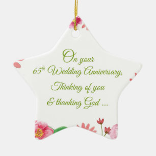 Religiöse Blumen zum 65. Hochzeitstag Keramik Ornament