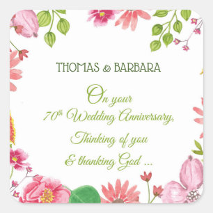 Religiöse Blumen zum 70. Hochzeitstag Quadratischer Aufkleber