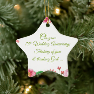 Religiöse Blumen zum 75. Hochzeitstag Keramik Ornament