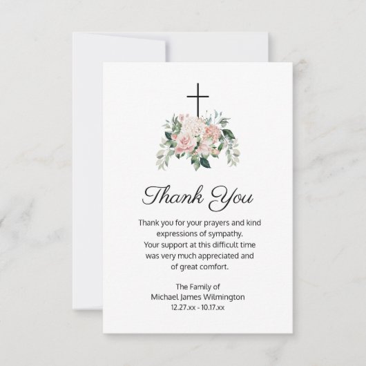 Religiöse Christlich rosa Blumenbeerdigung Danke (Vorderseite)