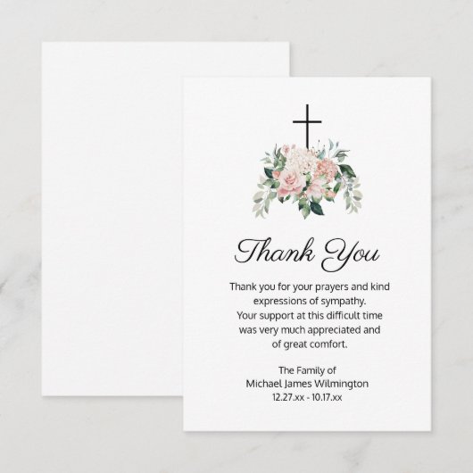 Religiöse Christlich rosa Blumenbeerdigung Danke (Vorne/Hinten)