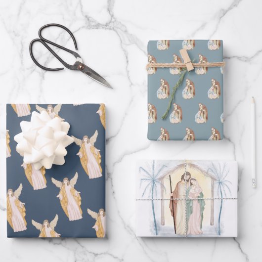 Religiöse Christliche Engel Mary & Joseph Weihnach Geschenkpapier Set (Vorderseite)