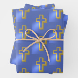Religiöse Christliche Golden Cross Lilac Blue Oast Geschenkpapier Set
