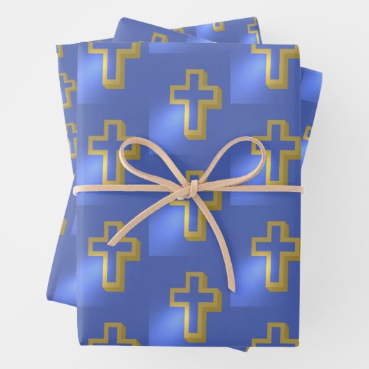 Religiöse Christliche Golden Cross Lilac Blue Oast Geschenkpapier Set (Beispiel)