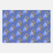 Religiöse Christliche Golden Cross Lilac Blue Oast Geschenkpapier Set (Vorderseite)