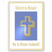 Religiöse Christus ist Risen Gold Cross Blue Oster Aufkleber (Vorderseite)