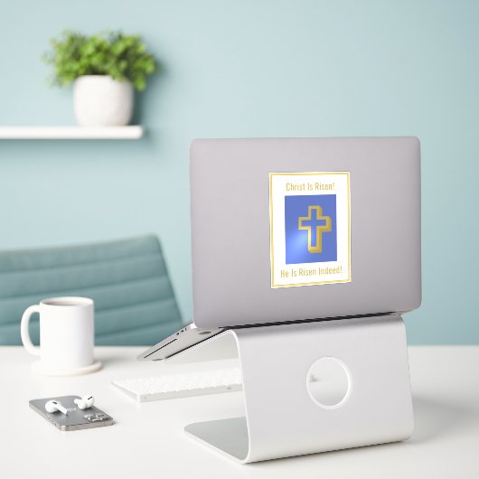 Religiöse Christus ist Risen Gold Cross Blue Oster Aufkleber (Laptop auf Schreibtisch)