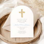 Religiöse Cross Baby Blue Script Boy Taufe Arch Einladung
