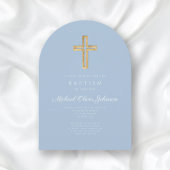 Religiöse Cross Baby Blue Script Boy Taufe Arch Einladung